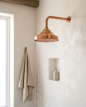 Handmade Bell Rain Shower Head with Decorative Wall Arm, copper finish, view 2