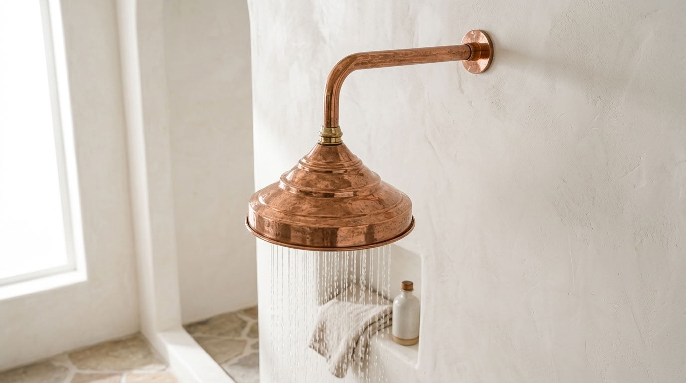 Handmade Bell Rain Shower Head with Decorative Wall Arm, copper finish, view 3