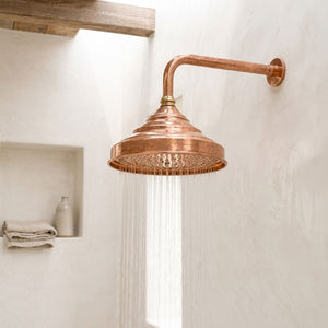 Handmade Bell Rain Shower Head with Decorative Wall Arm, copper finish, view 4