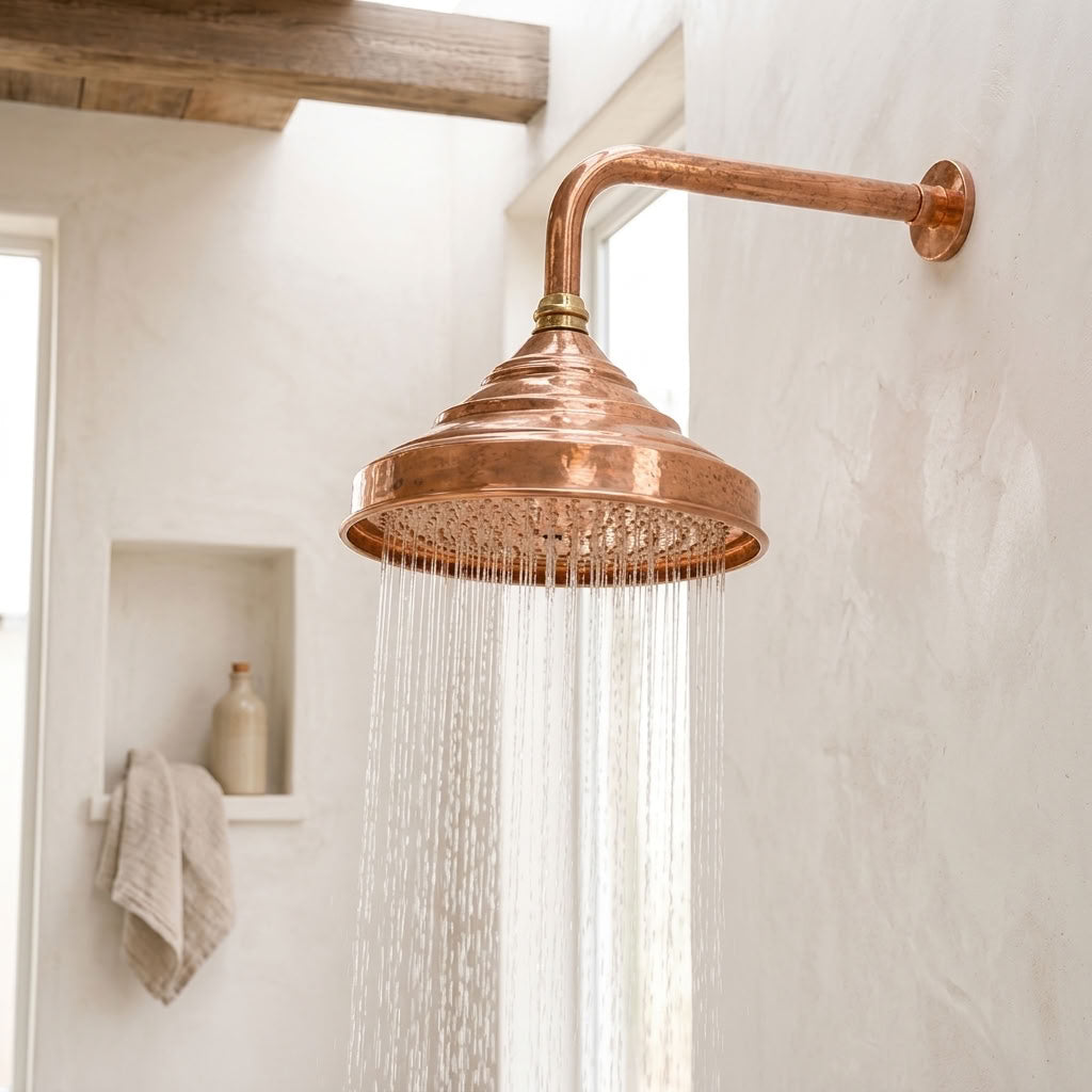 Handmade Bell Rain Shower Head with Decorative Wall Arm, copper finish, view 6