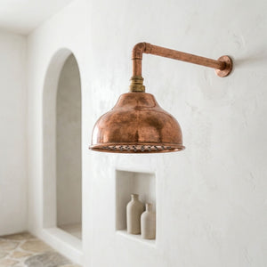 Handmade Dome Rain Shower Head with Wall-Mount Arm, copper finish, view 3