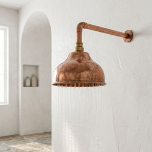 Handmade Dome Rain Shower Head with Wall-Mount Arm, copper finish, view 5