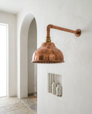 Handmade Dome Rain Shower Head with Wall-Mount Arm, copper finish, view 7
