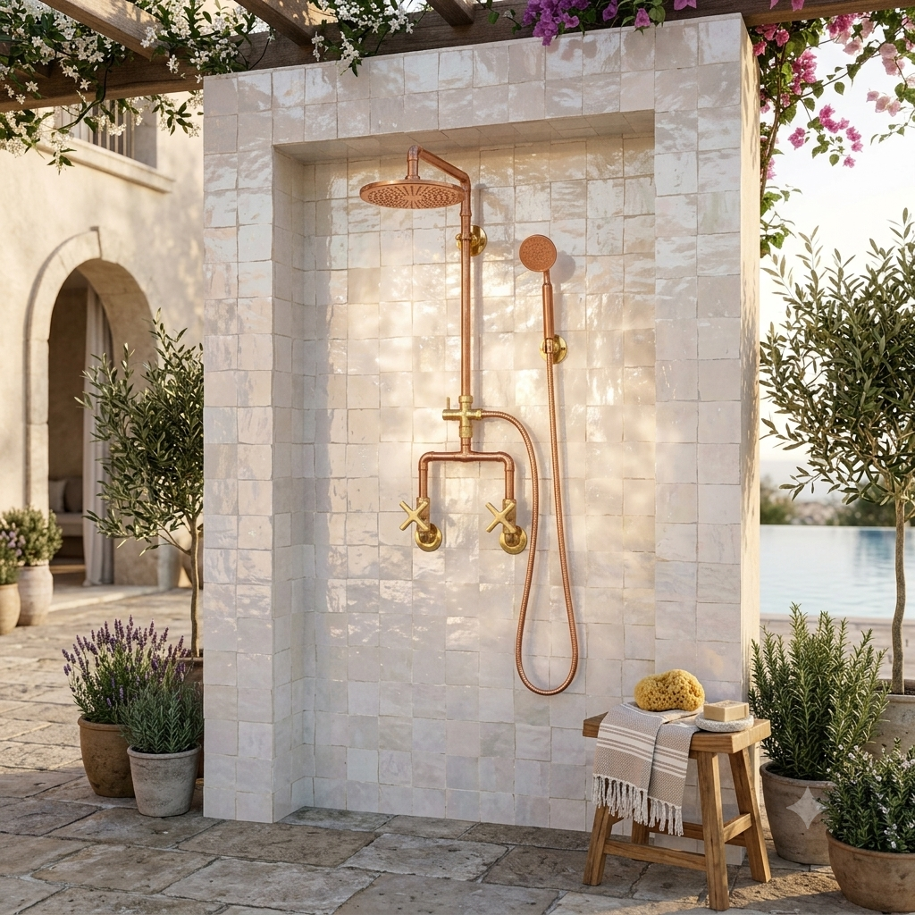 Exposed Rain Shower System with Cross Handles & Handheld Shower, view 1