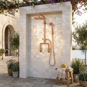 Exposed Rain Shower System with Cross Handles & Handheld Shower, view 1