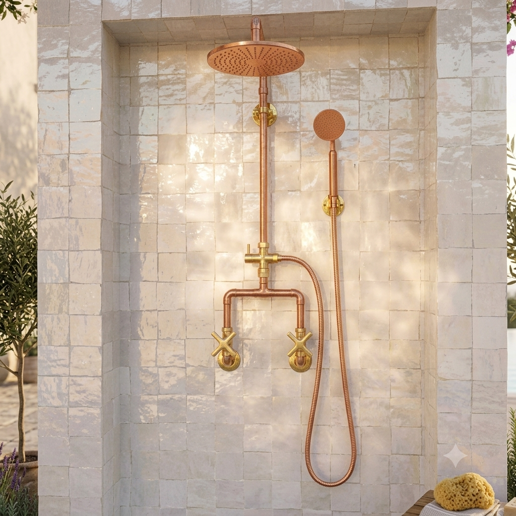 Exposed Rain Shower System with Cross Handles & Handheld Shower, view 2