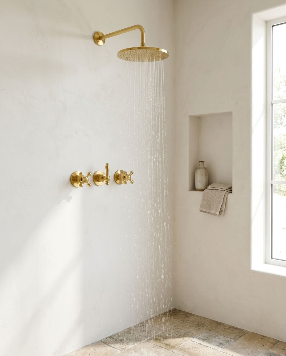 Round Rain Shower System with Traditional Cross Handles, view 1