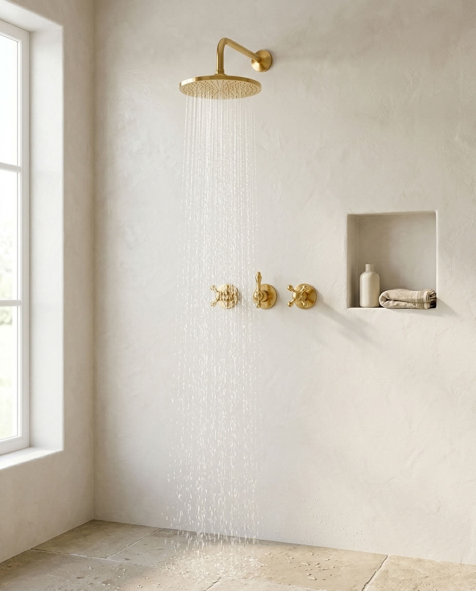 Round Rain Shower System with Traditional Cross Handles, view 10