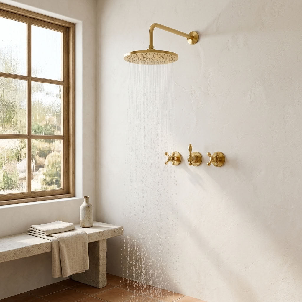 Round Rain Shower System with Traditional Cross Handles, view 11