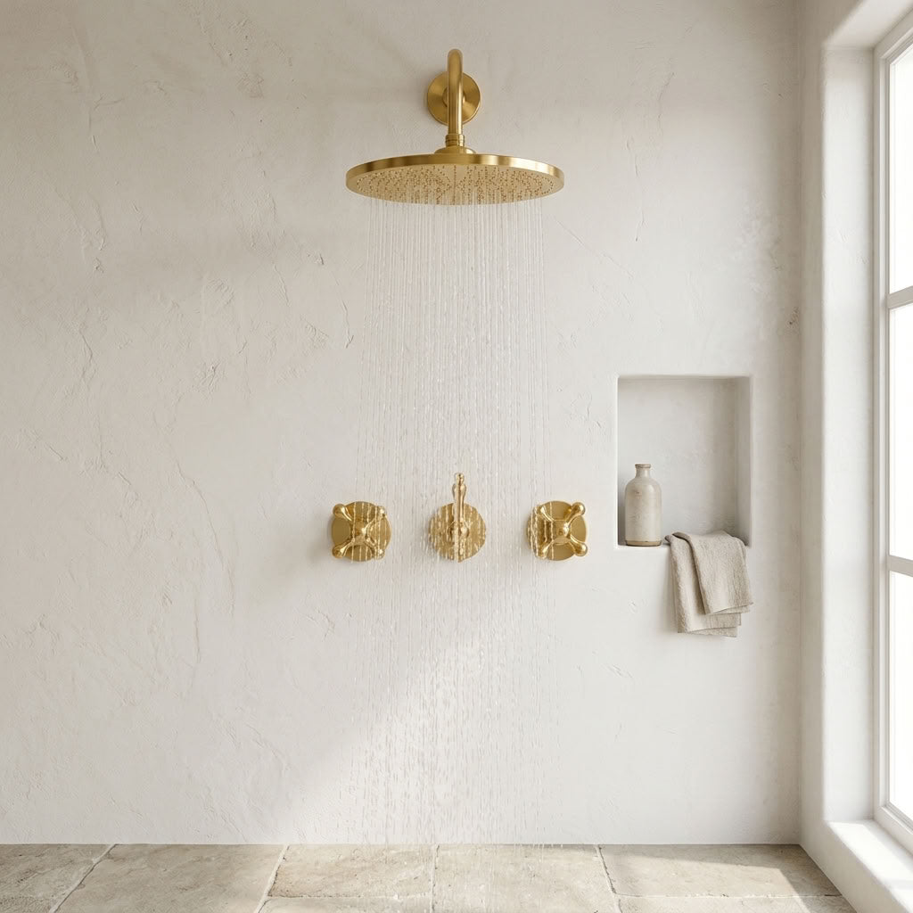 Round Rain Shower System with Traditional Cross Handles, view 2