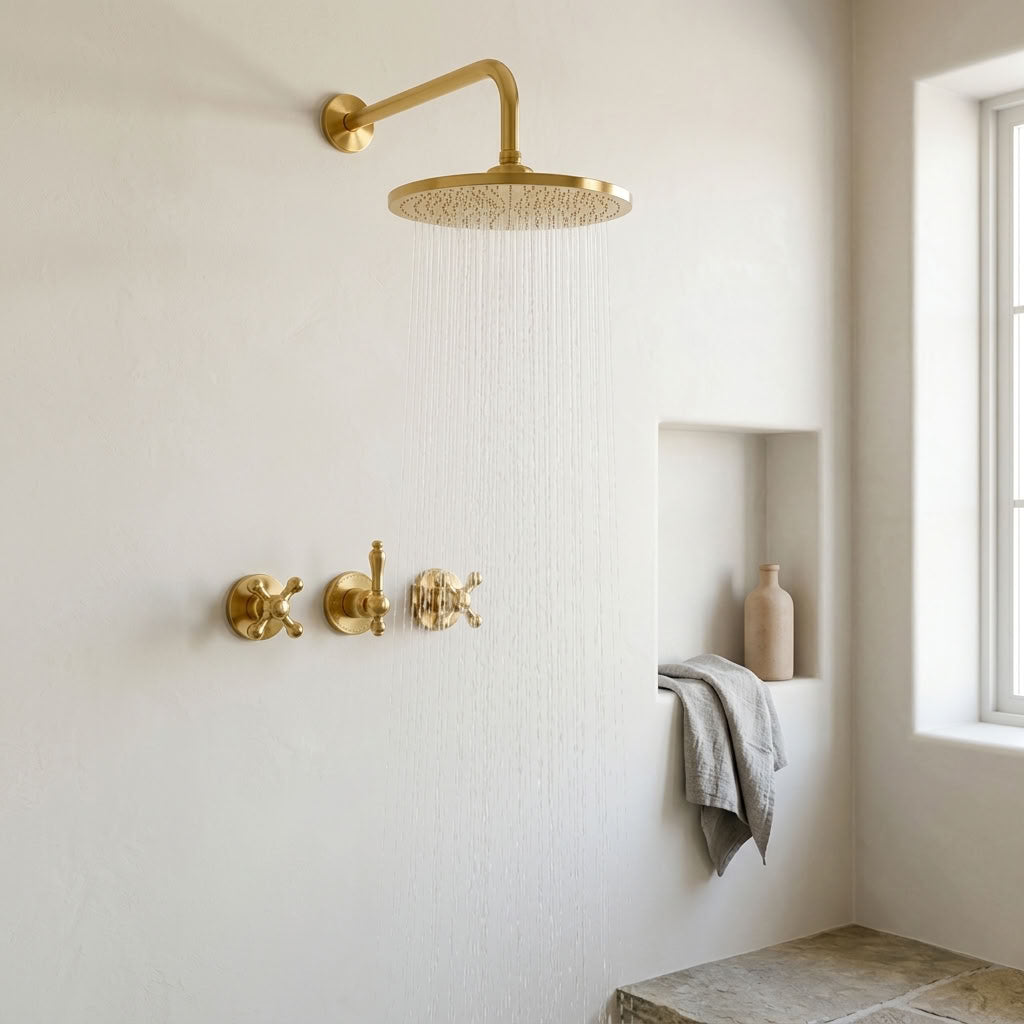 Round Rain Shower System with Traditional Cross Handles, view 3