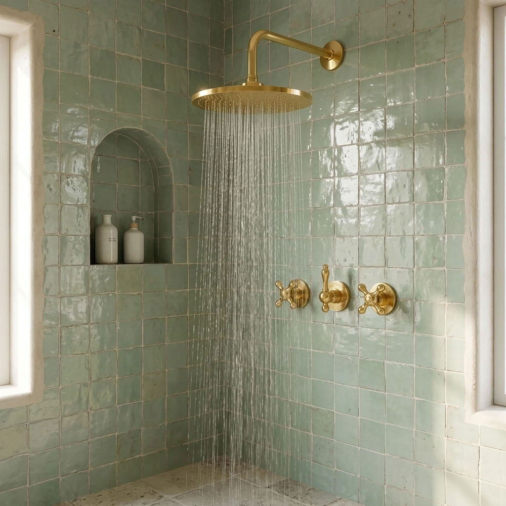 Round Rain Shower System with Traditional Cross Handles, view 4