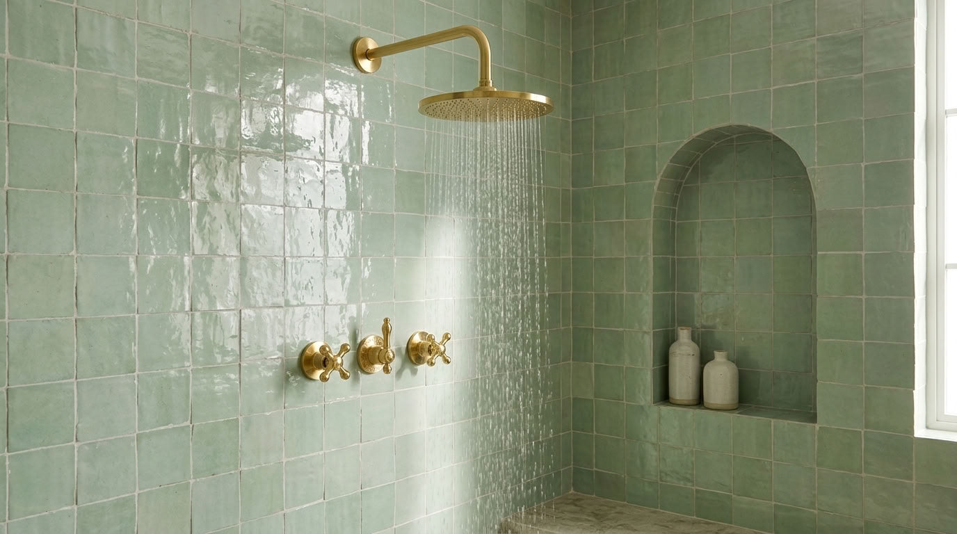 Round Rain Shower System with Traditional Cross Handles, view 5