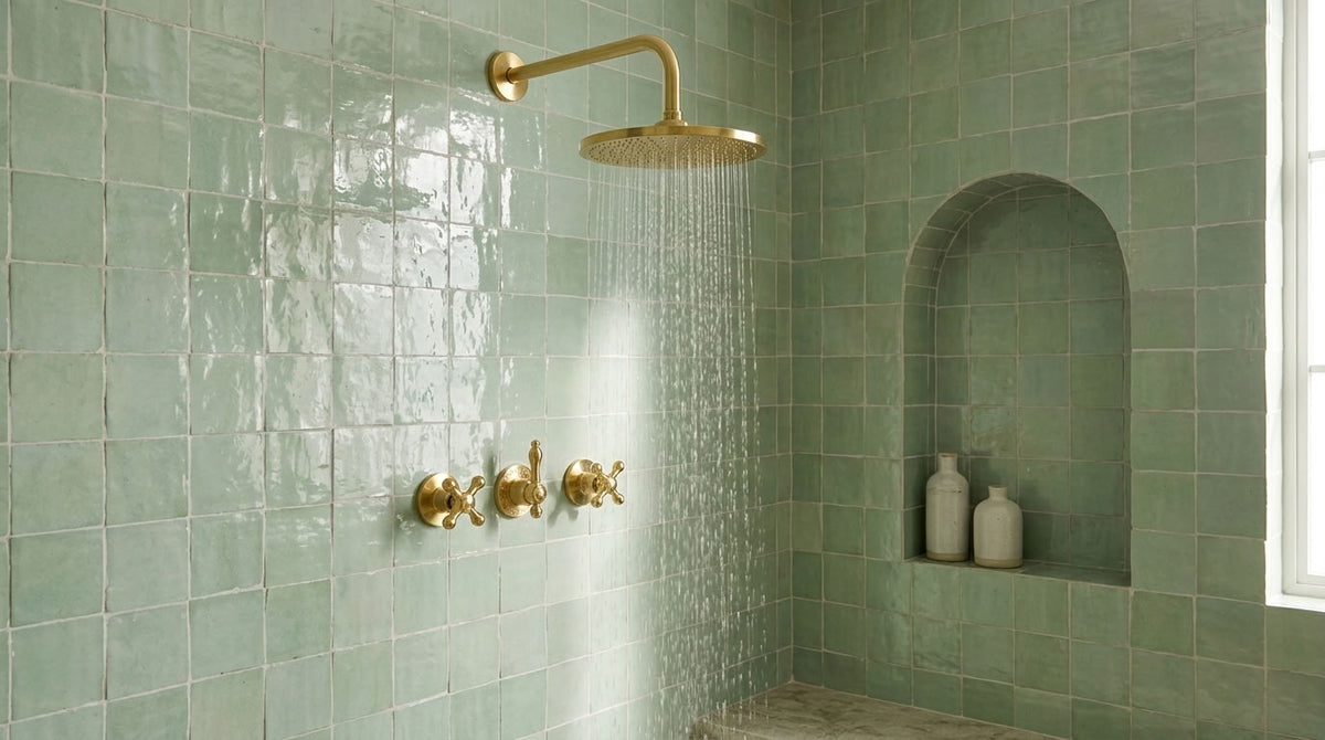 Round Rain Shower System with Traditional Cross Handles, view 5