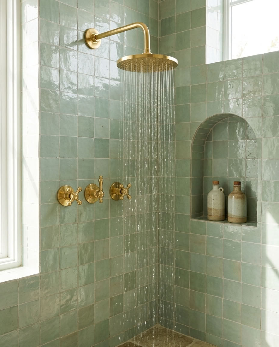Round Rain Shower System with Traditional Cross Handles, view 6