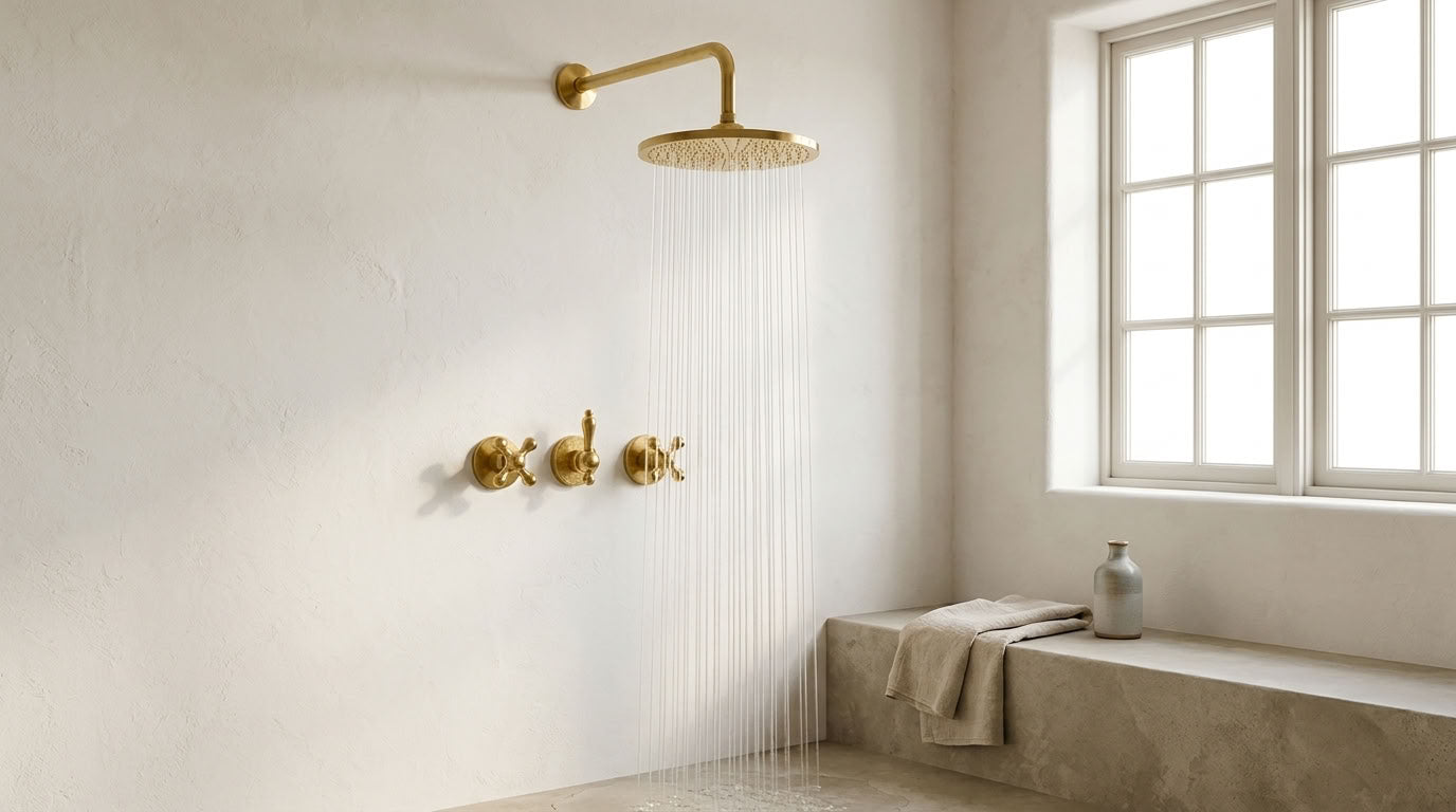 Round Rain Shower System with Traditional Cross Handles, view 7