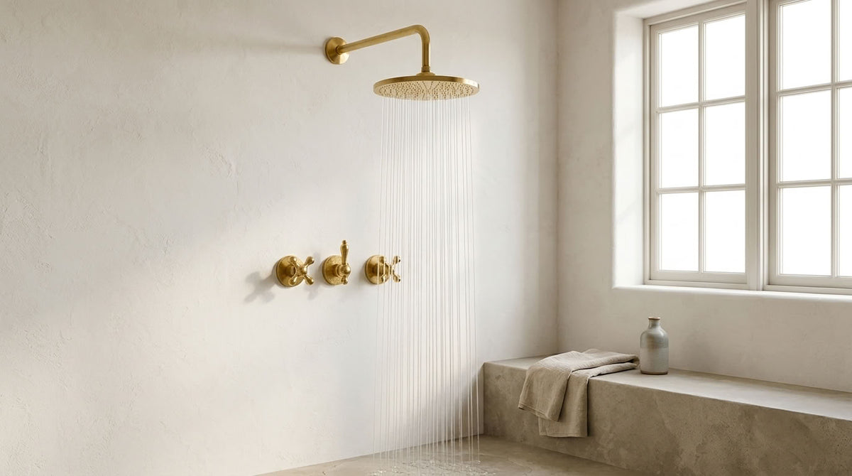 Round Rain Shower System with Traditional Cross Handles, view 7