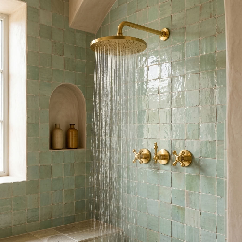 Round Rain Shower System with Traditional Cross Handles, view 8