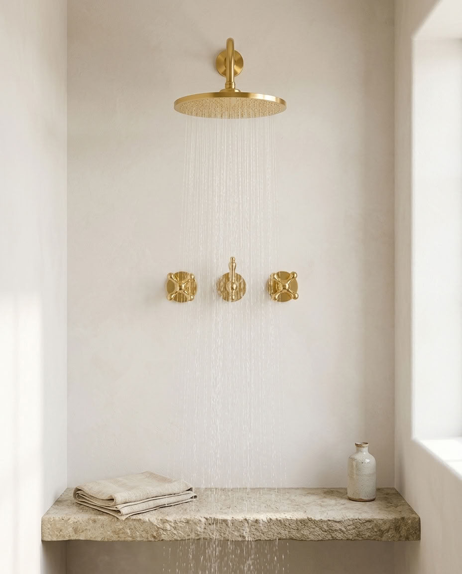 Round Rain Shower System with Traditional Cross Handles, view 9