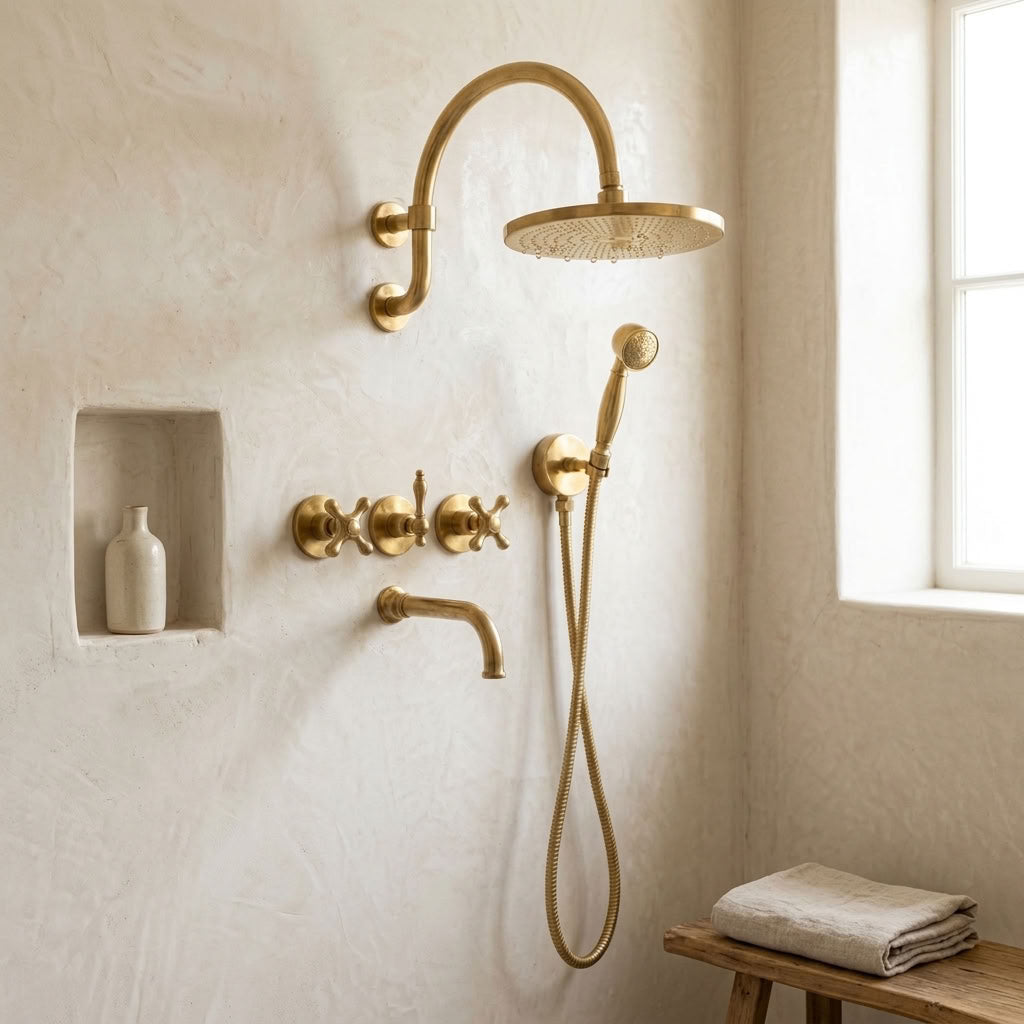 Arched Rain Shower System with Handheld Shower & Tub Spout, view 1