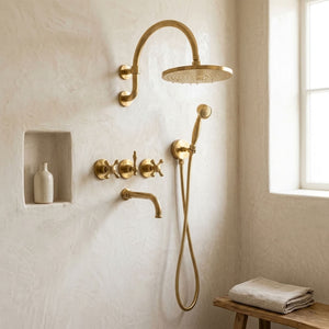 Arched Rain Shower System with Handheld Shower & Tub Spout, view 1