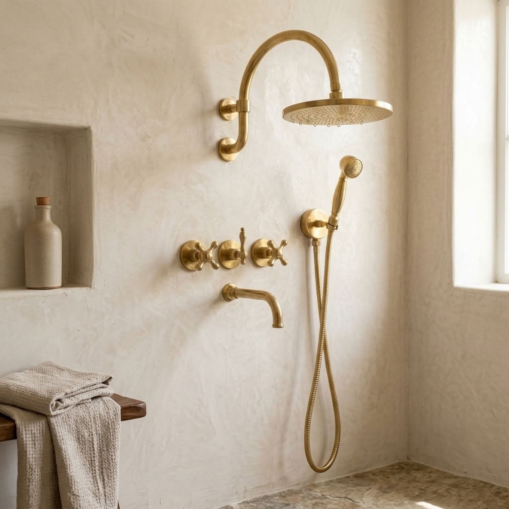 Arched Rain Shower System with Handheld Shower & Tub Spout, view 2