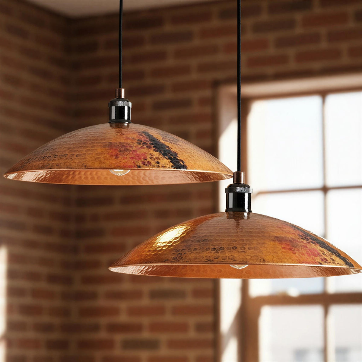 Set of 2 Hammered Copper Pendant Light | Dome Ceiling Fixture for Rustic Farmhouse Kitchen Island | Handmade Aged Copper Pendant Light