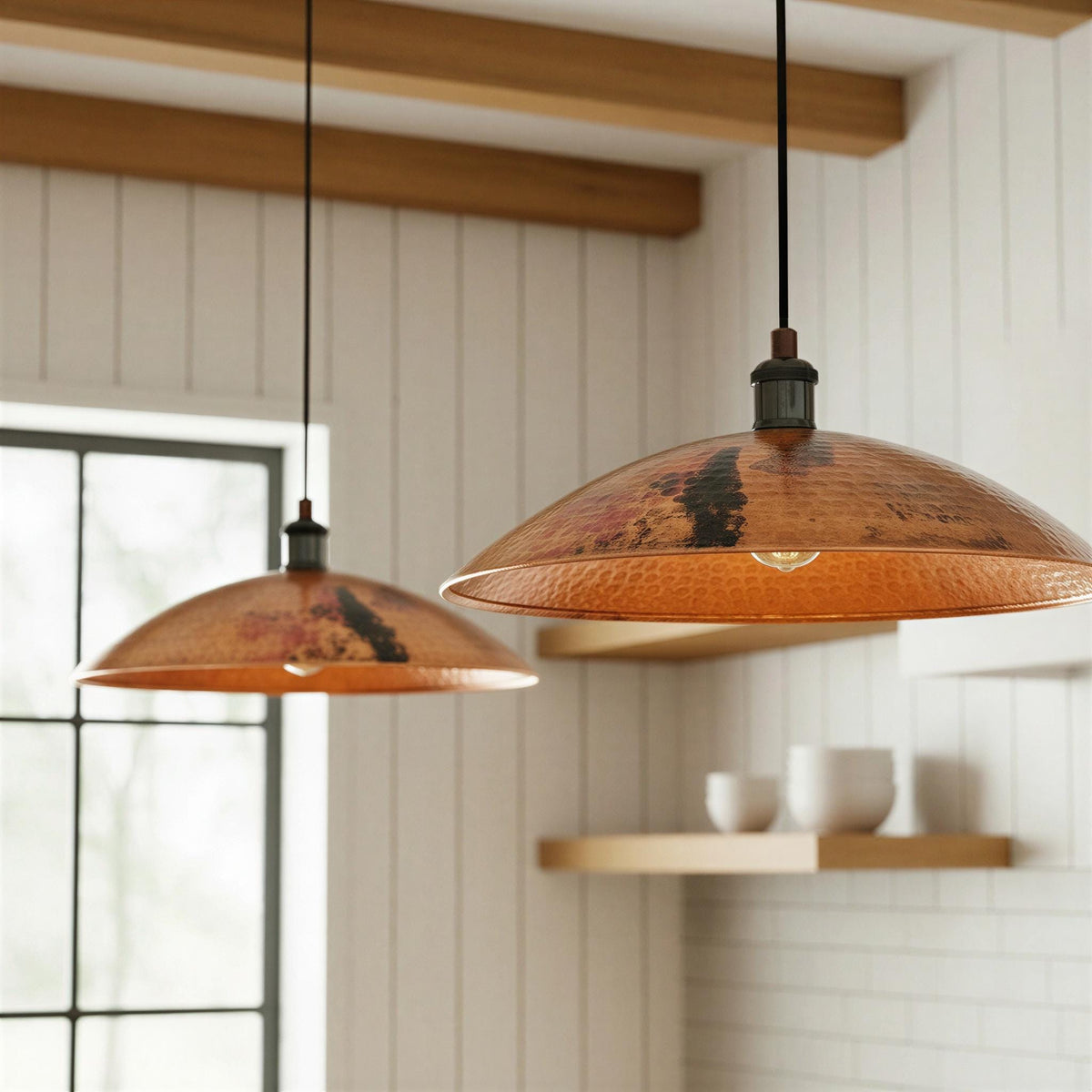 Set of 2 Oxidized Copper Pendant Light, Two Hanging Ceiling Fixture for Rustic Farmhouse Kitchen Island, Handmade Aged Copper Pendant Light