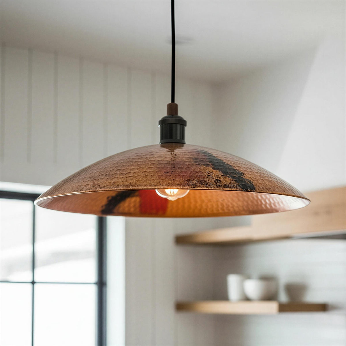 Oxidized Copper Kitchen Island Lighting, Hammered Copper Pendant Light, Industrial Dome Hanging Lamp, Handcrafted Rustic Light Fixture