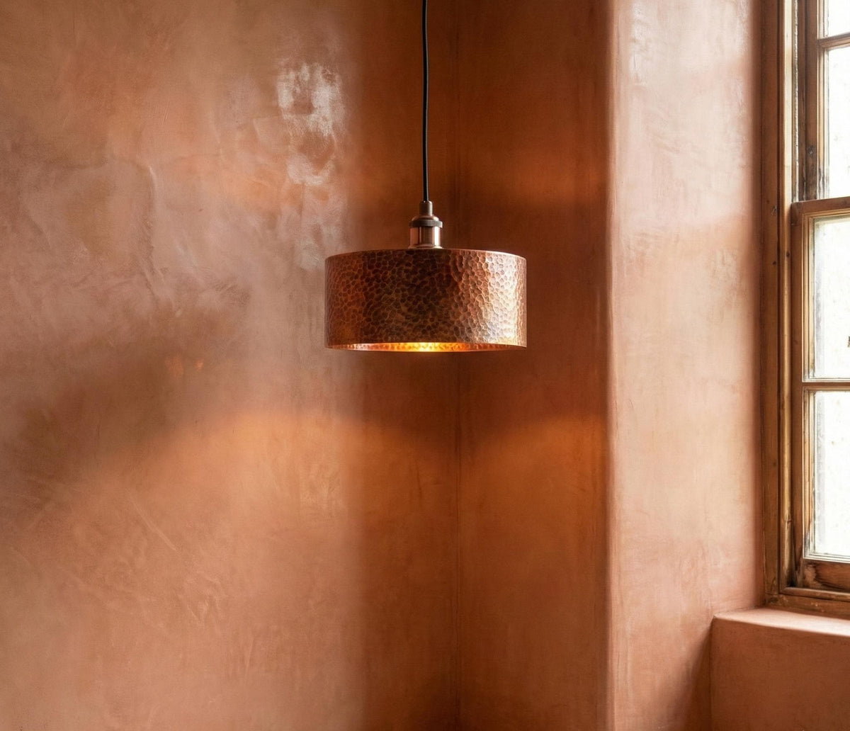 Copper Drum Pendant, Cylinder Kitchen Island Light, Rustic Industrial Tube Lamp, Rose Gold Hanging Fixture, Bedside Ceiling Light