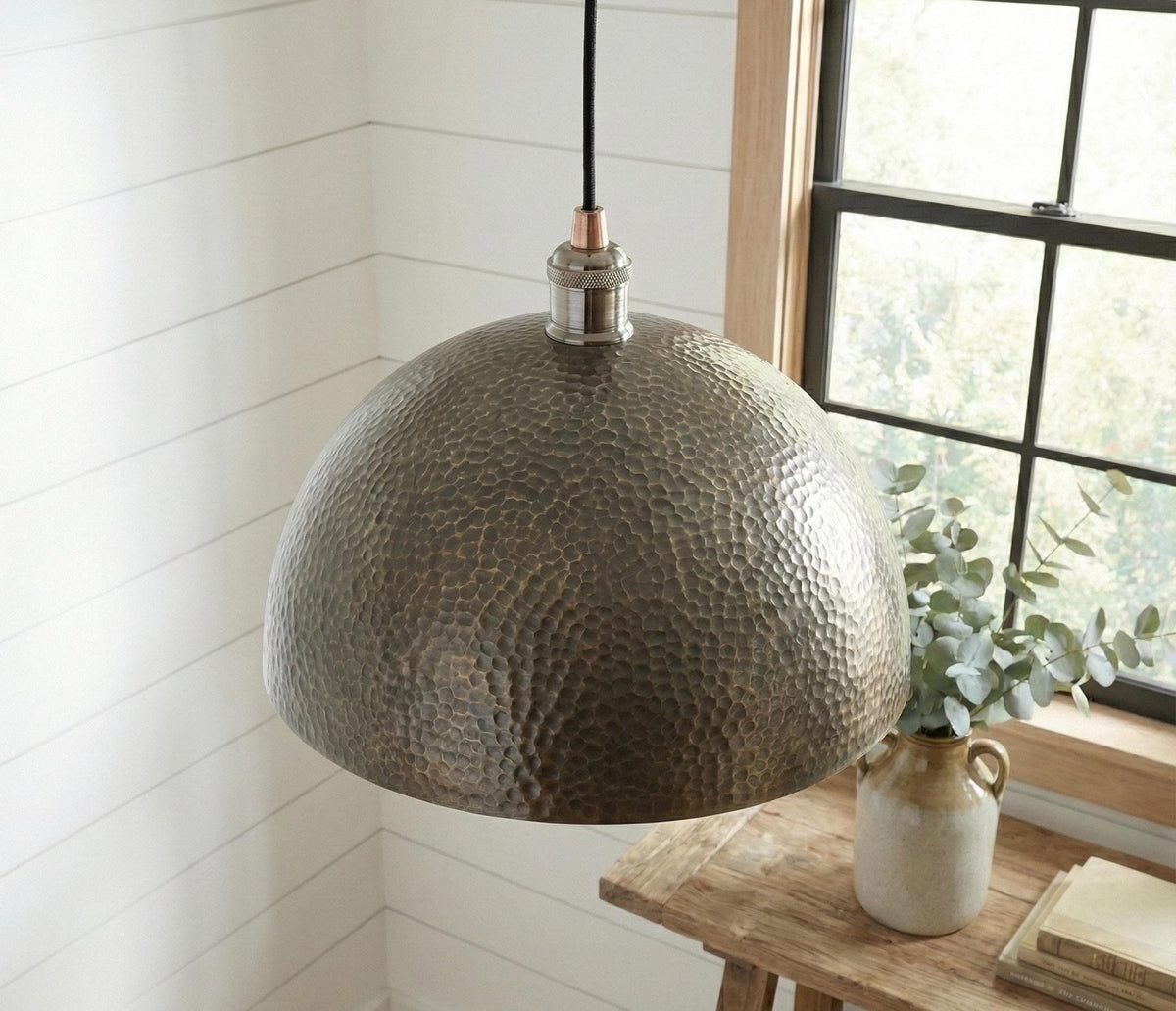 Hammered Bronze Pendant Light, Antique Brass Kitchen Lamp, Rustic Handmade Dome, Modern Farmhouse Ceiling Fixture, Industrial Dining Room