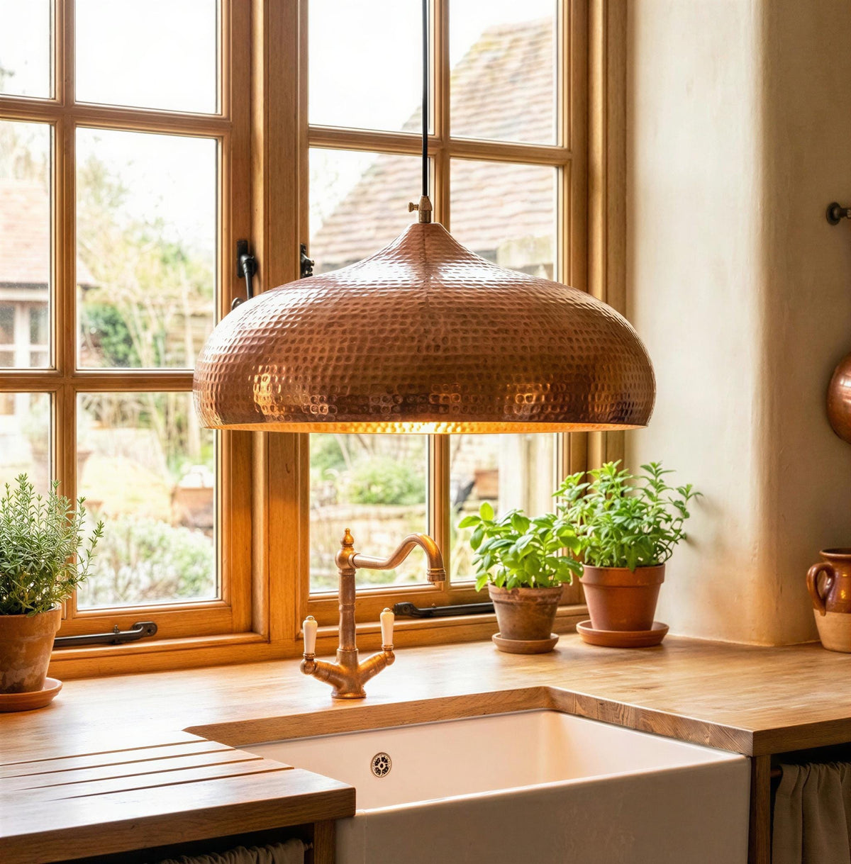 Hammered Copper Pendant Light, Solid Handmade Copper Ceiling Light, Copper Dome Kitchen Island Pendant Lighting