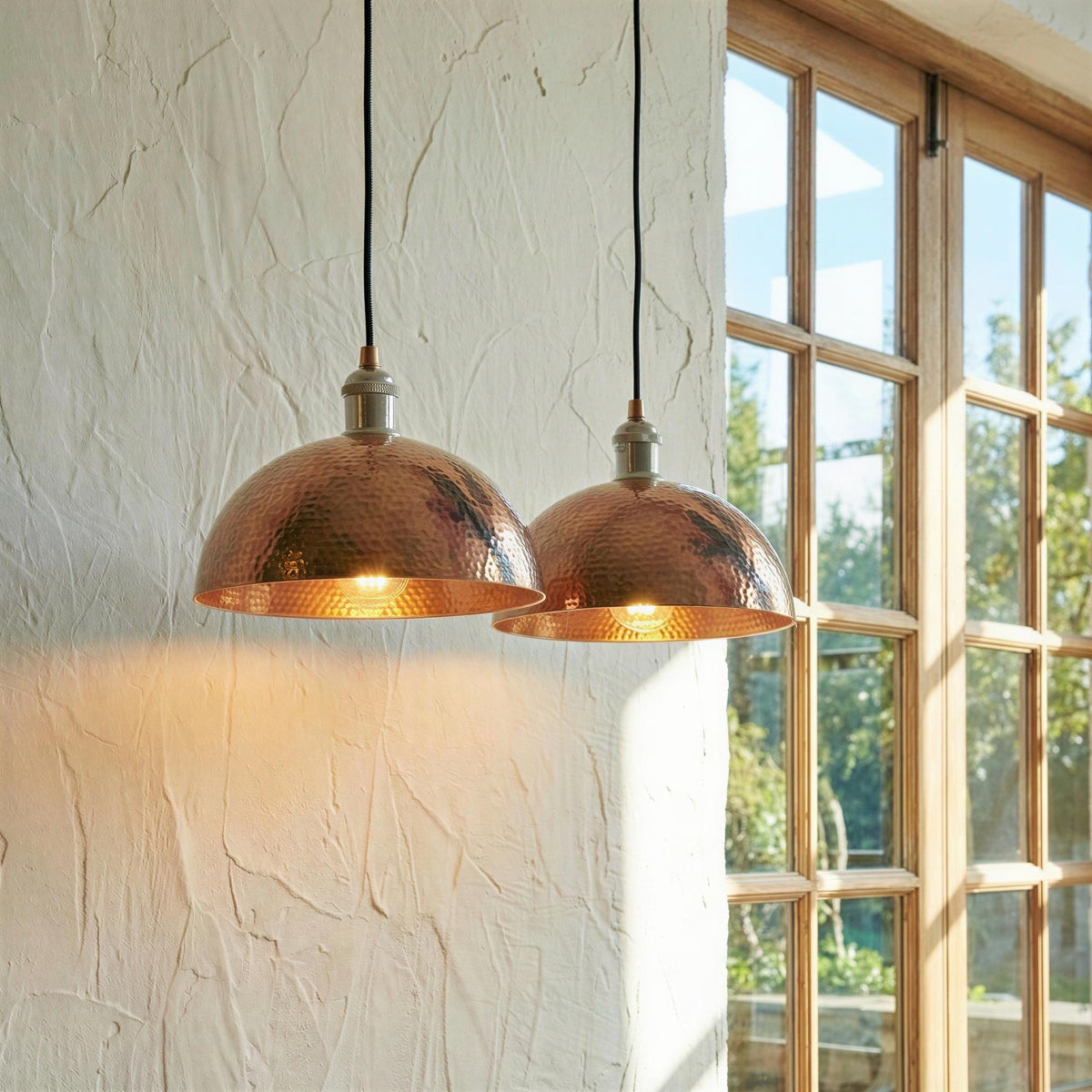 Set of 2 Oxidized Copper Pendant Light, Hammered Dome Lamp, Farmhouse Kitchen Island Lighting, Rustic Two Ceiling Light Fixtures