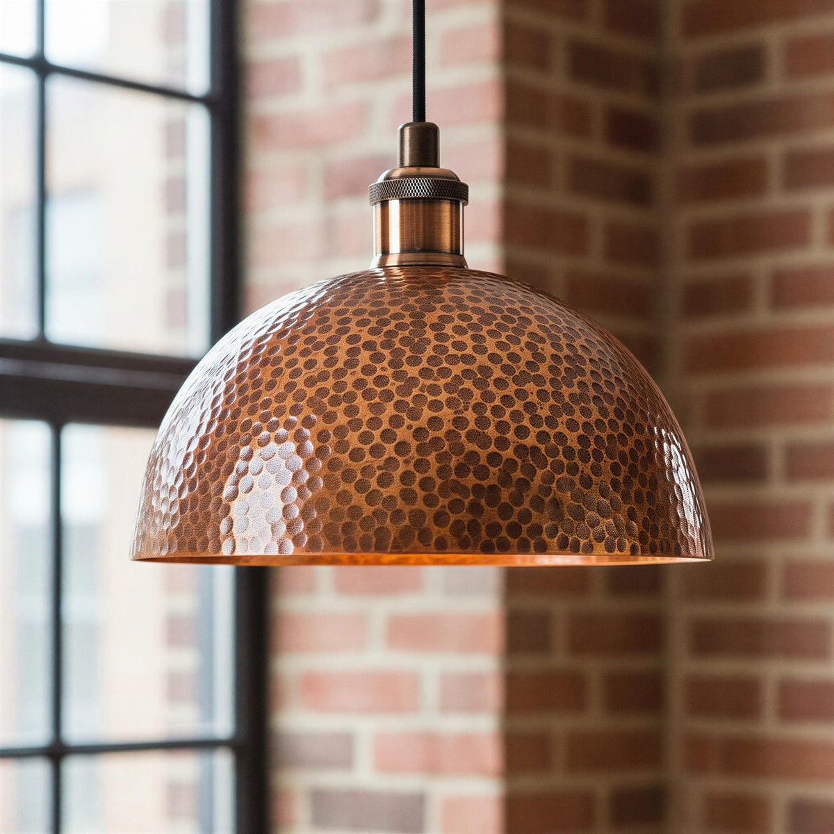 Hammered Copper Dome Pendant Light | Aged Copper Pendant Lamp | Handcrafted Dome Light with Aged Copper Finish for Vintage Kitchen Decor