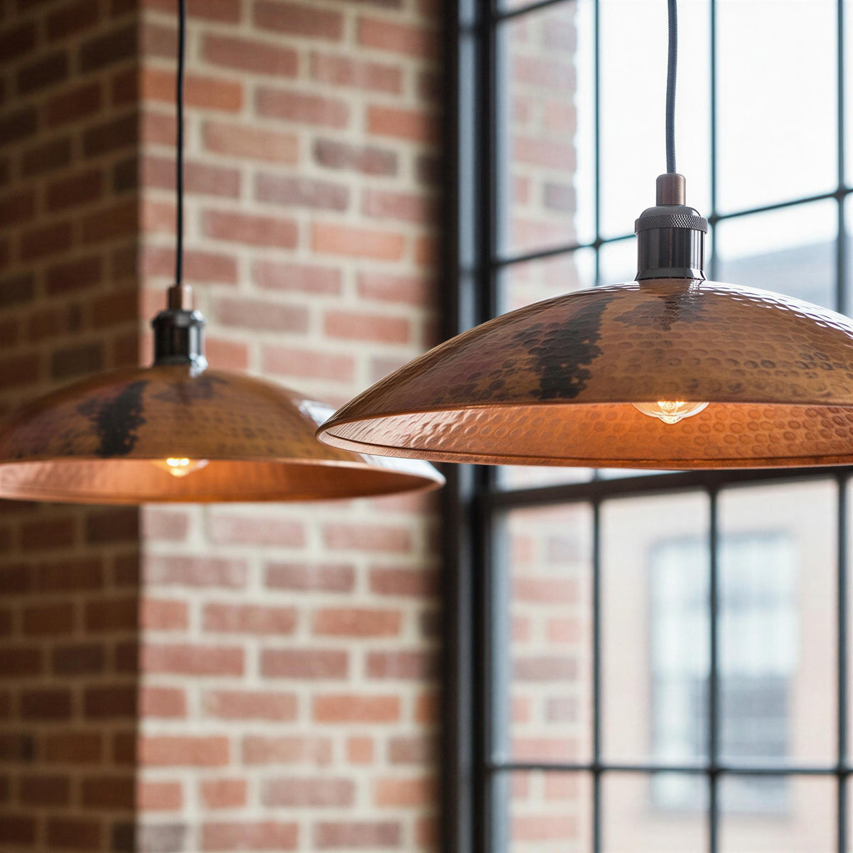 Set of 2 Hammered Copper Pendant Light | Dome Ceiling Fixture for Rustic Farmhouse Kitchen Island | Handmade Aged Copper Pendant Light