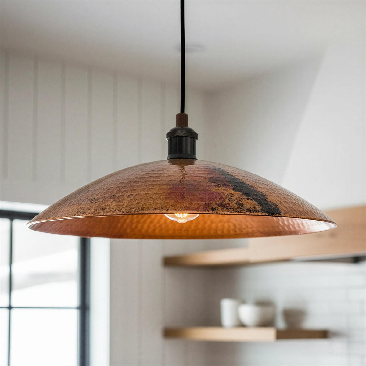 Oxidized Copper Kitchen Island Lighting, Hammered Copper Pendant Light, Industrial Dome Hanging Lamp, Handcrafted Rustic Light Fixture