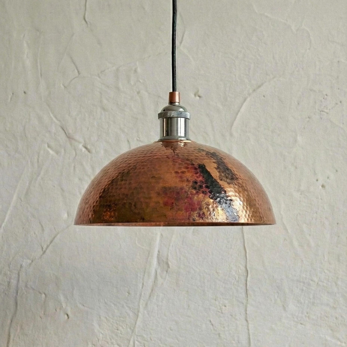 Oxidized Copper Pendant Light, Hammered Patina Ceiling Lamp, Rustic Industrial Dome, Burnt Copper Farmhouse Decor, Vintage Kitchen Fixture