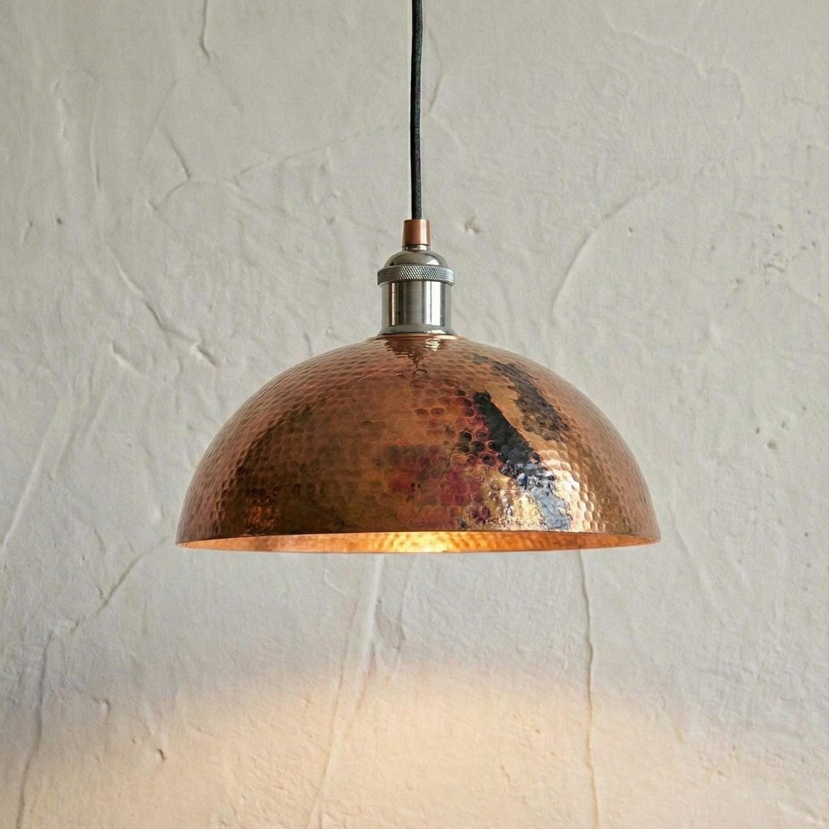 Oxidized Copper Pendant Light, Hammered Patina Ceiling Lamp, Rustic Industrial Dome, Burnt Copper Farmhouse Decor, Vintage Kitchen Fixture