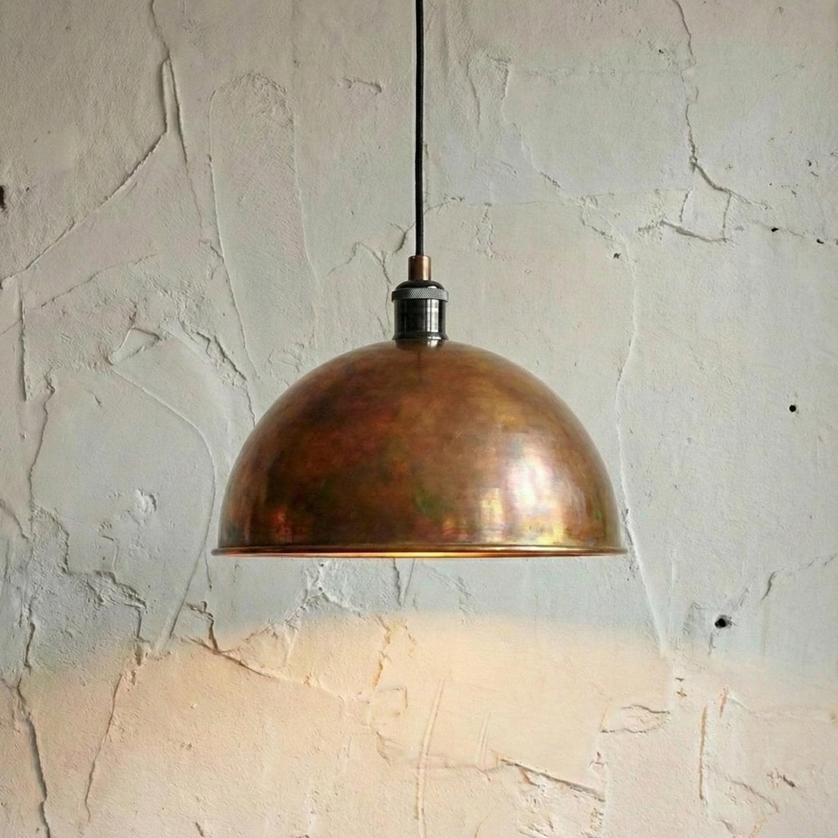 Unlacquered Brass Pendant Light, Smooth Aged Brass Dome, Vintage Patina Ceiling Lamp, Industrial Kitchen Island Fixture, Antique Brass Shade