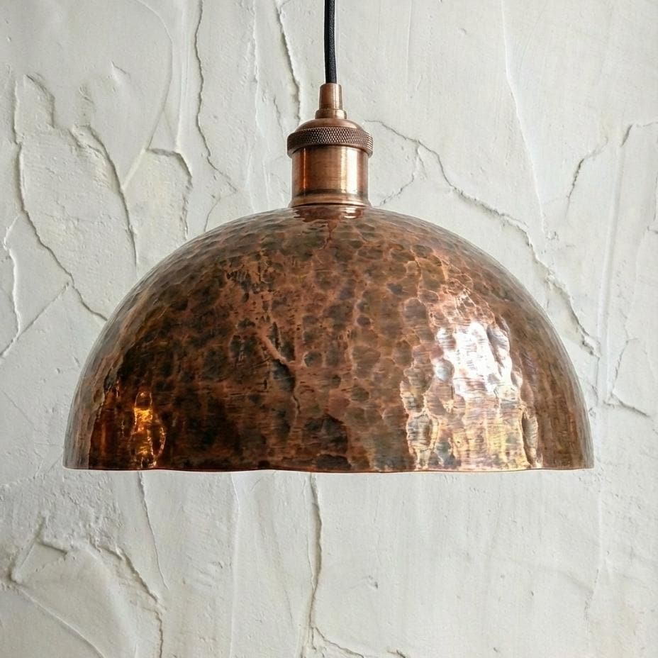 Hand Hammered Copper Pendant Light, Rose Gold Kitchen Island Lamp, Rustic Industrial Dome, Textured Metal Shade, Farmhouse Ceiling Fixture