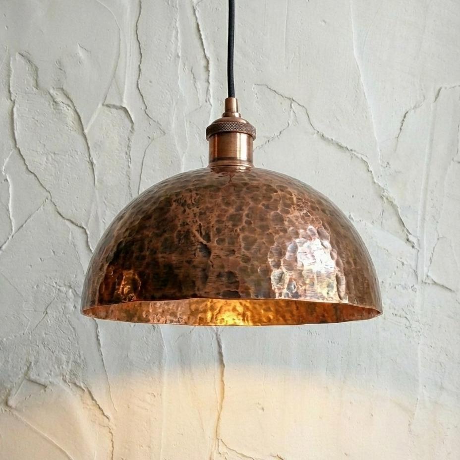 Hand Hammered Copper Pendant Light, Rose Gold Kitchen Island Lamp, Rustic Industrial Dome, Textured Metal Shade, Farmhouse Ceiling Fixture