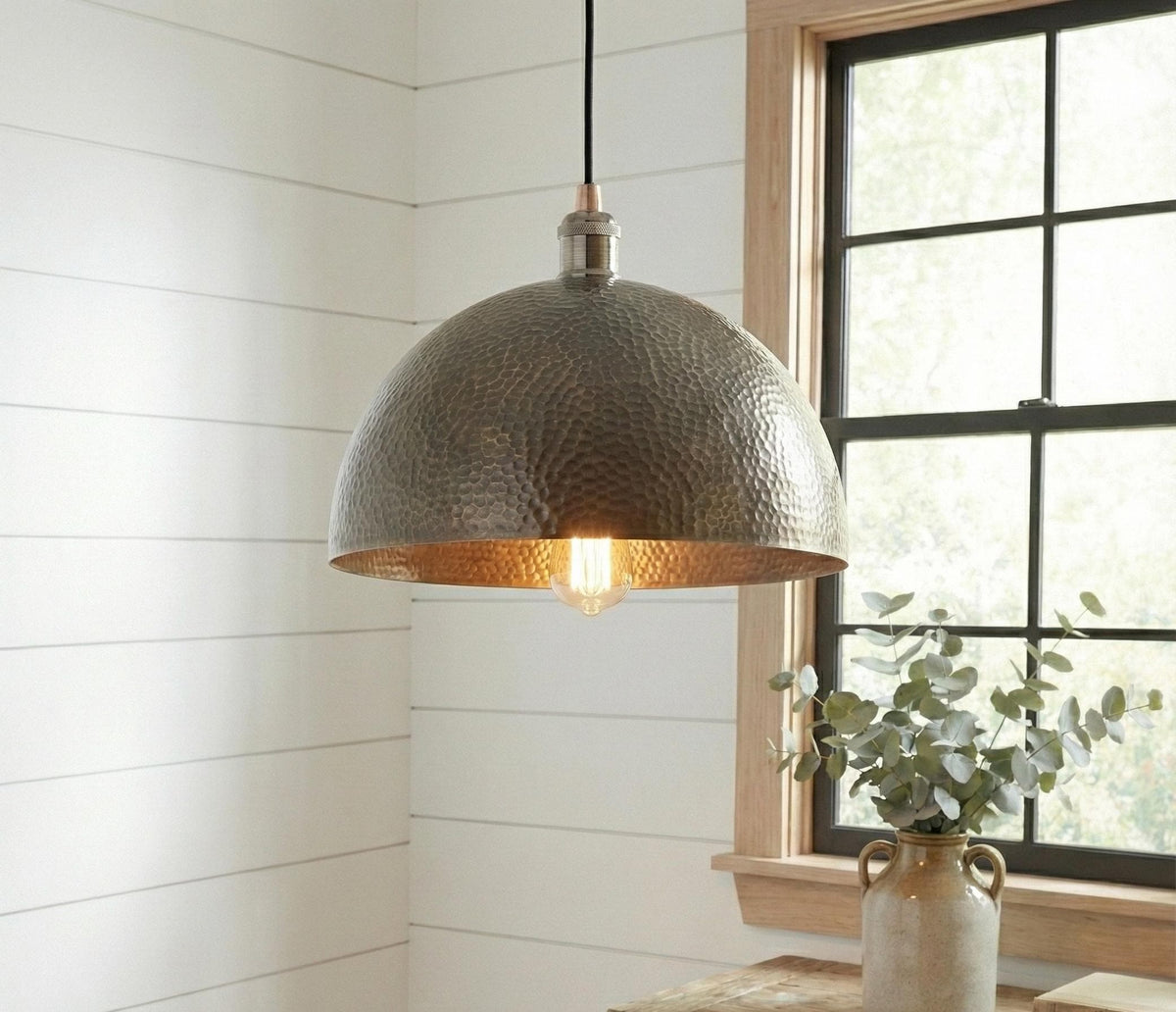 Hammered Bronze Pendant Light, Antique Brass Kitchen Lamp, Rustic Handmade Dome, Modern Farmhouse Ceiling Fixture, Industrial Dining Room
