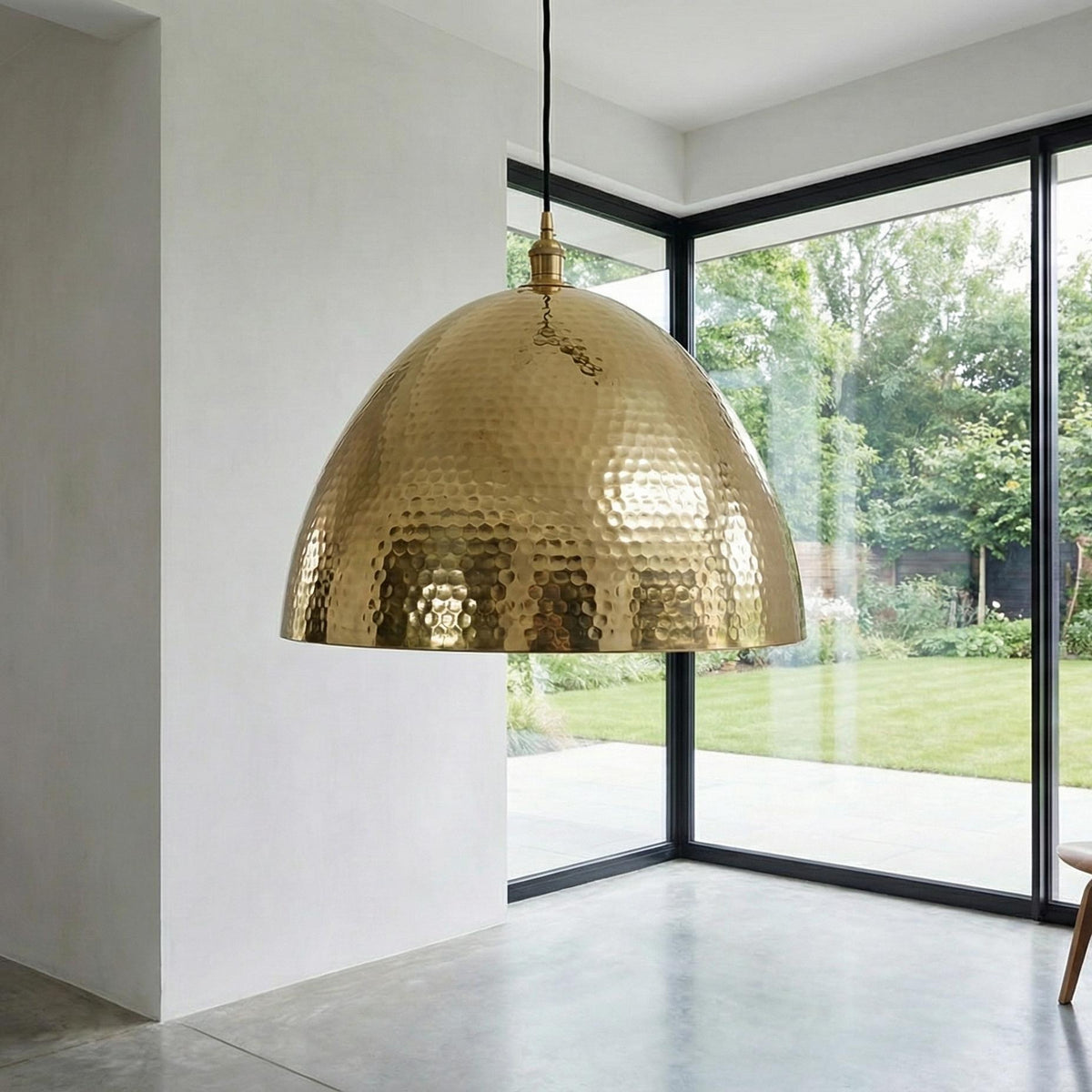 Hammered Brass Pendant Light, Large Gold Dome Lamp, Modern Kitchen Island Lighting, Handcrafted Dining Room Chandelier