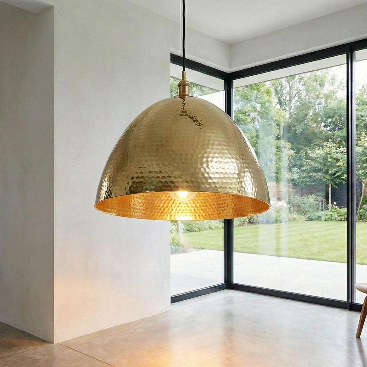 Hammered Brass Pendant Light, Large Gold Dome Lamp, Modern Kitchen Island Lighting, Handcrafted Dining Room Chandelier