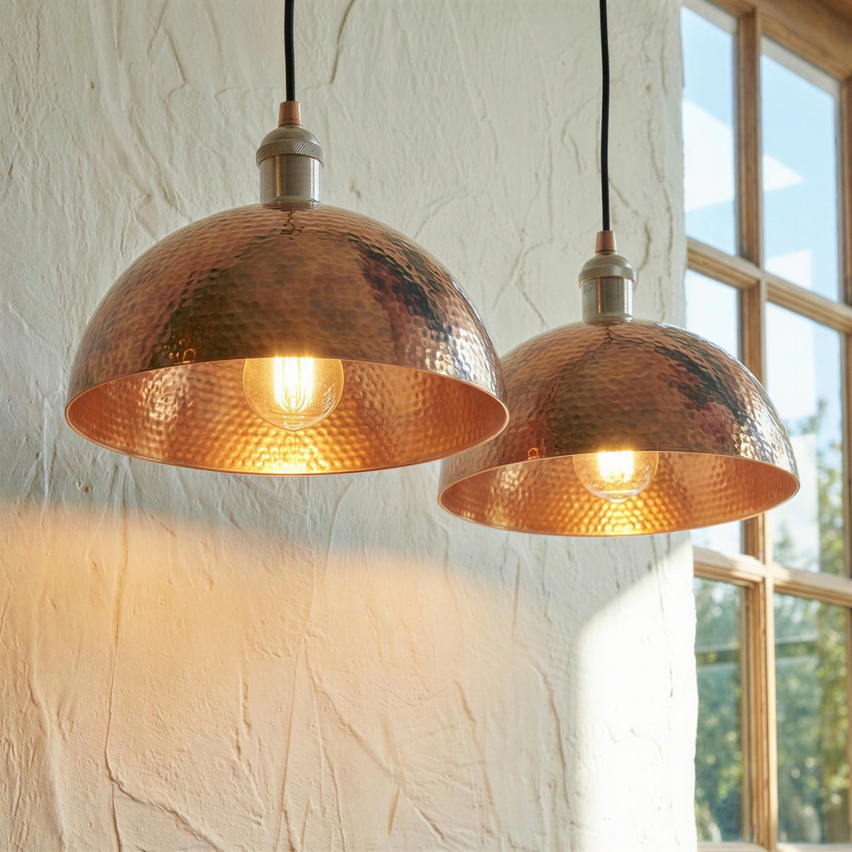 Set of 2 Oxidized Copper Pendant Light, Hammered Dome Lamp, Farmhouse Kitchen Island Lighting, Rustic Two Ceiling Light Fixtures