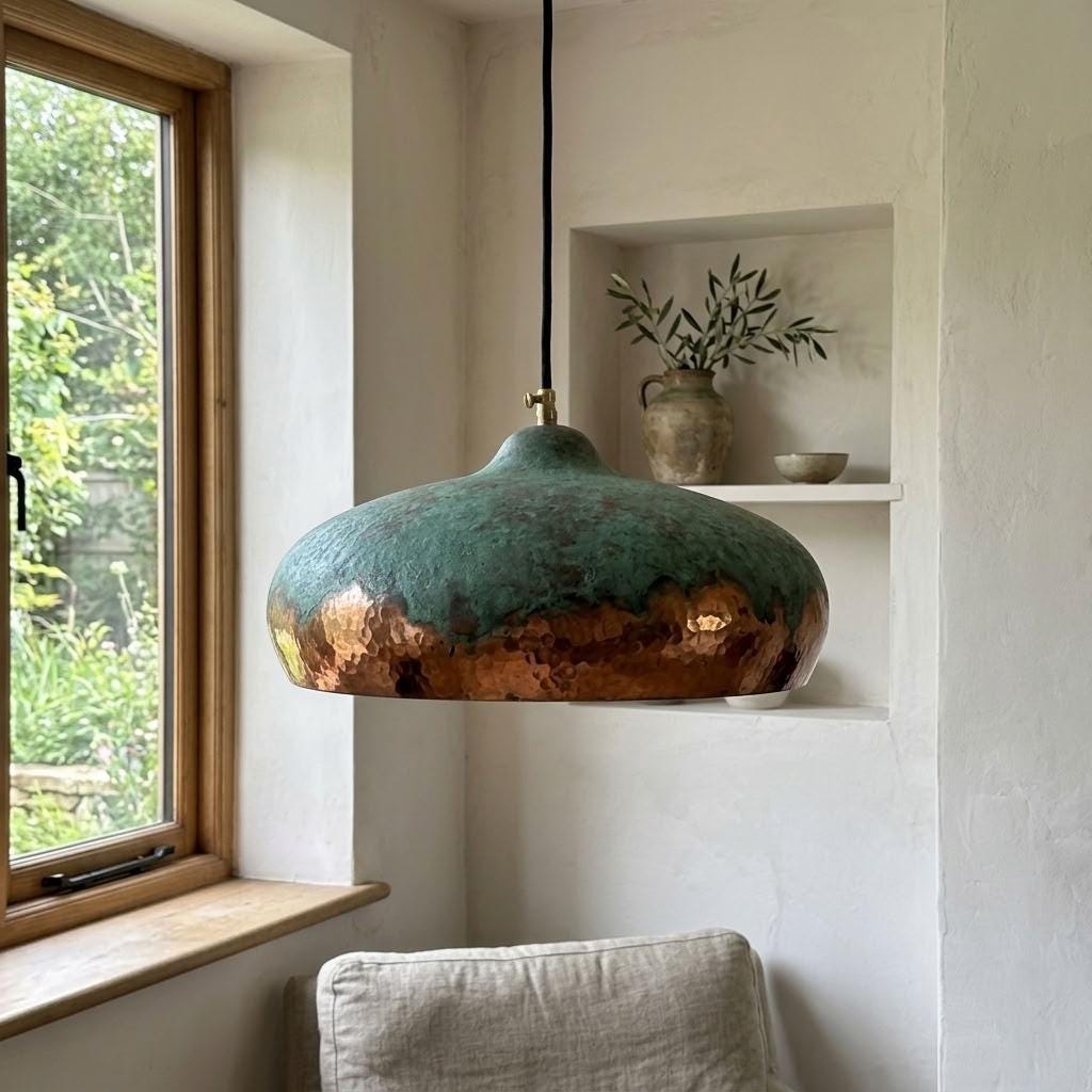Green Patina Onion Pendant Lamp, Rustic Kitchen Island Lighting