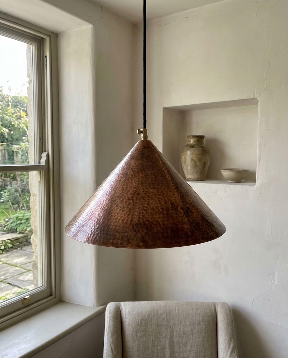 Hammered Copper Cone Pendant Light for Kitchen Island