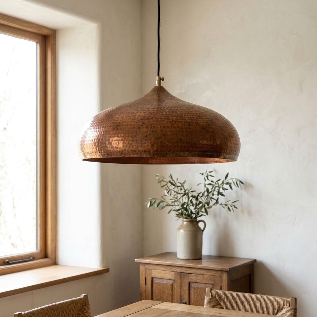 Hammered Copper Pendant Light, Copper Onion Dome Pendant Light, Rustic Dining Room Ceiling Lighting