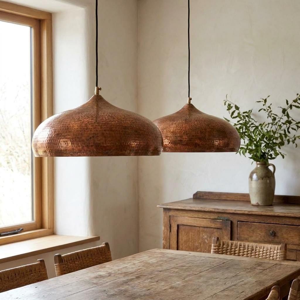 Hammered Copper Pendant Light, Copper Onion Dome Pendant Light, Rustic Dining Room Ceiling Lighting