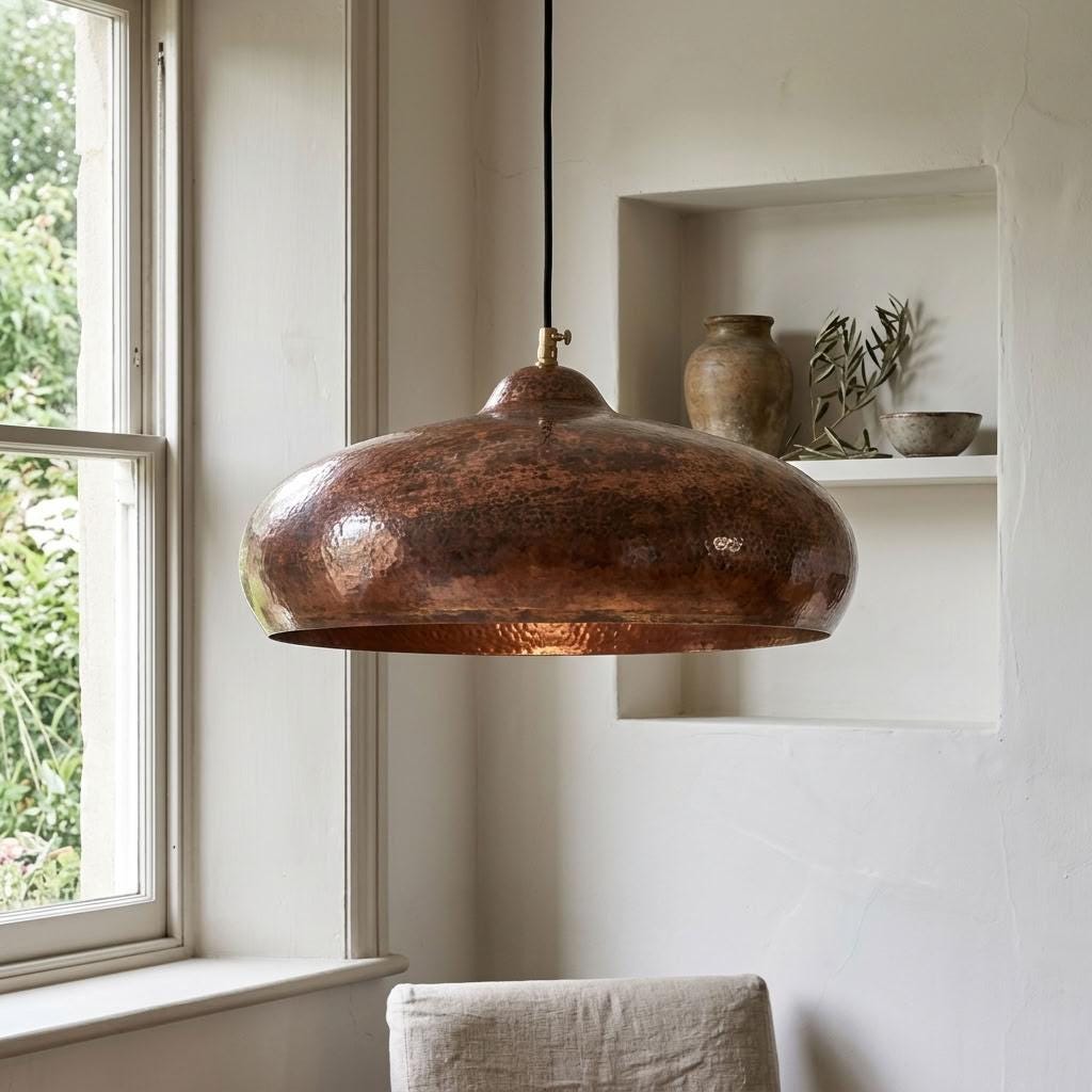 Aged Copper Dome Pendant Light, Low Rounded Shade for Kitchen Island, Handmade Hammered Copper Onion Dome Pendant Light